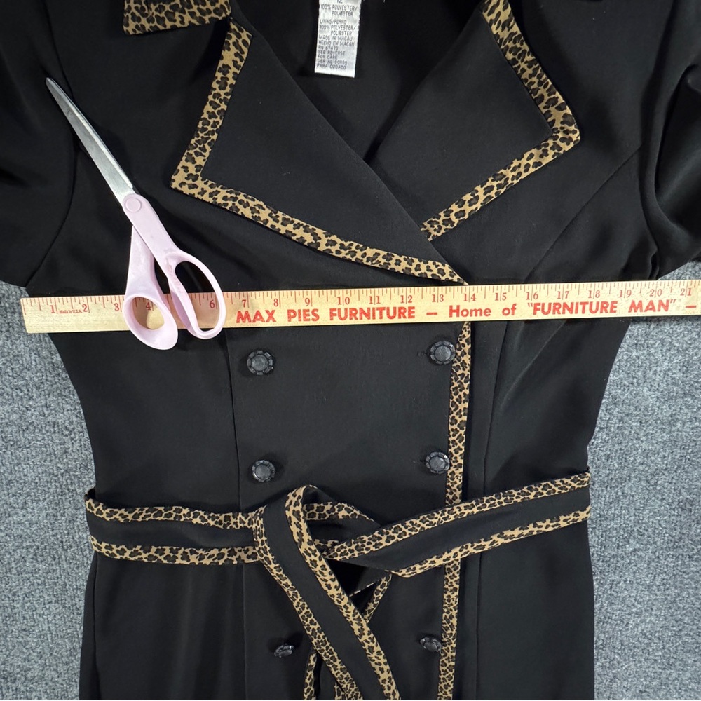 Vintage 90s Dress Barn Leopard Trim Blazer Dress Belted Black Midi 12 - Picture 13 of 16